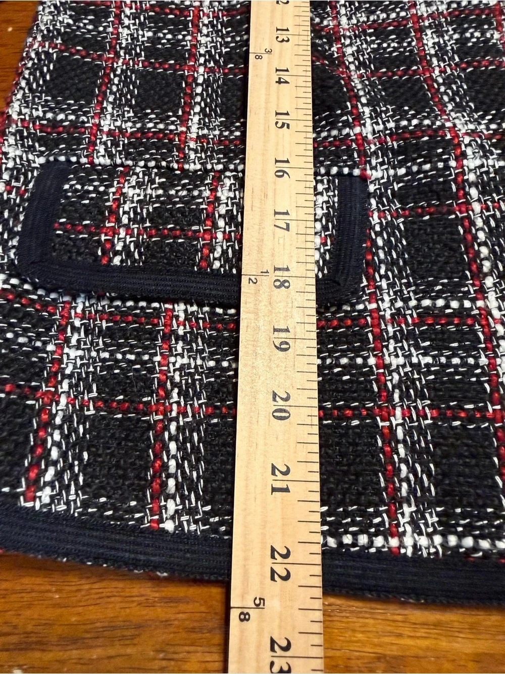 Liz Claiborne Black Tweed Jacket with Red & White Plaid Trim